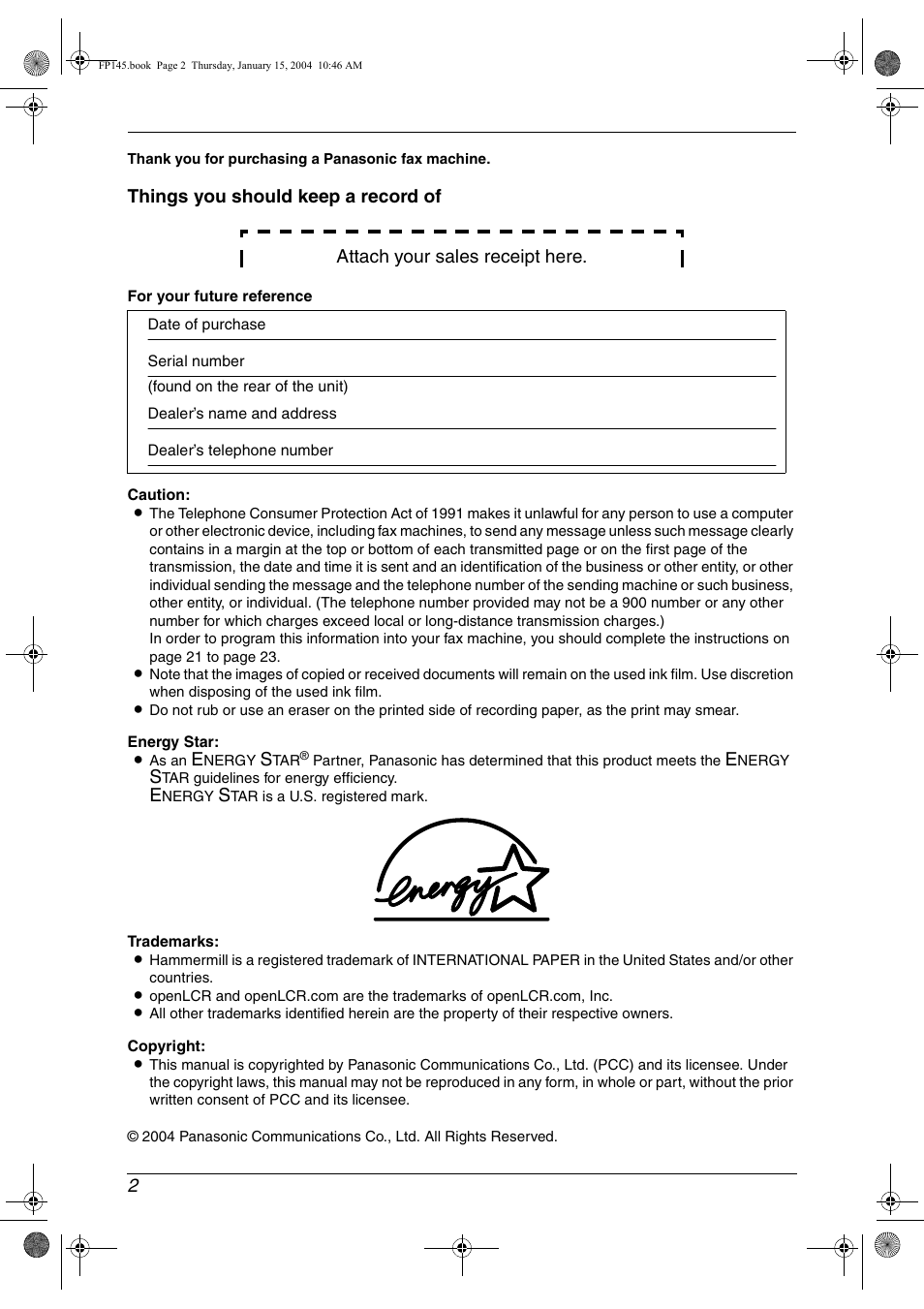 Panasonic KX-FP145 User Manual | Page 4 / 86