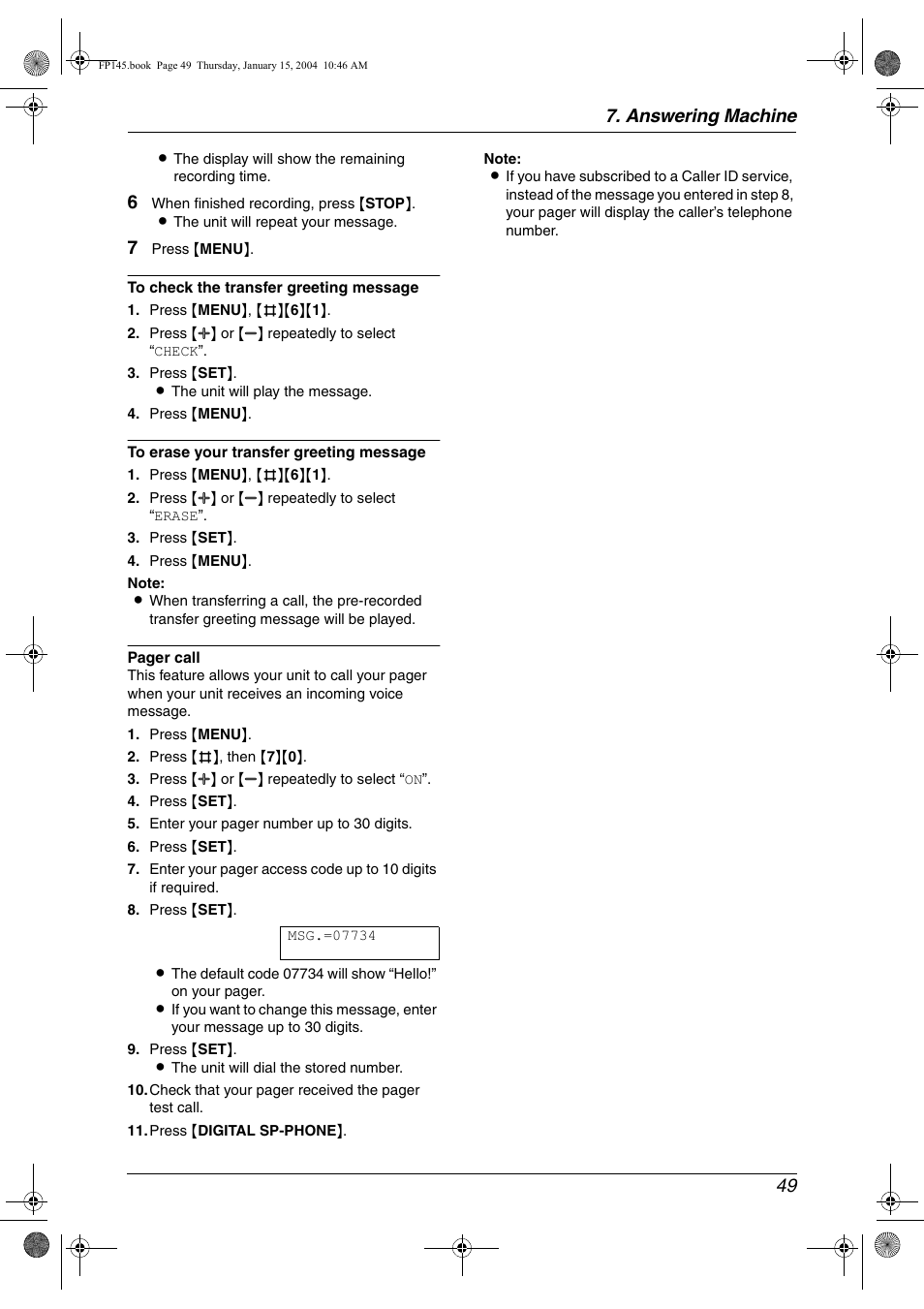 Answering machine 49 | Panasonic KX-FP145 User Manual | Page 51 / 86