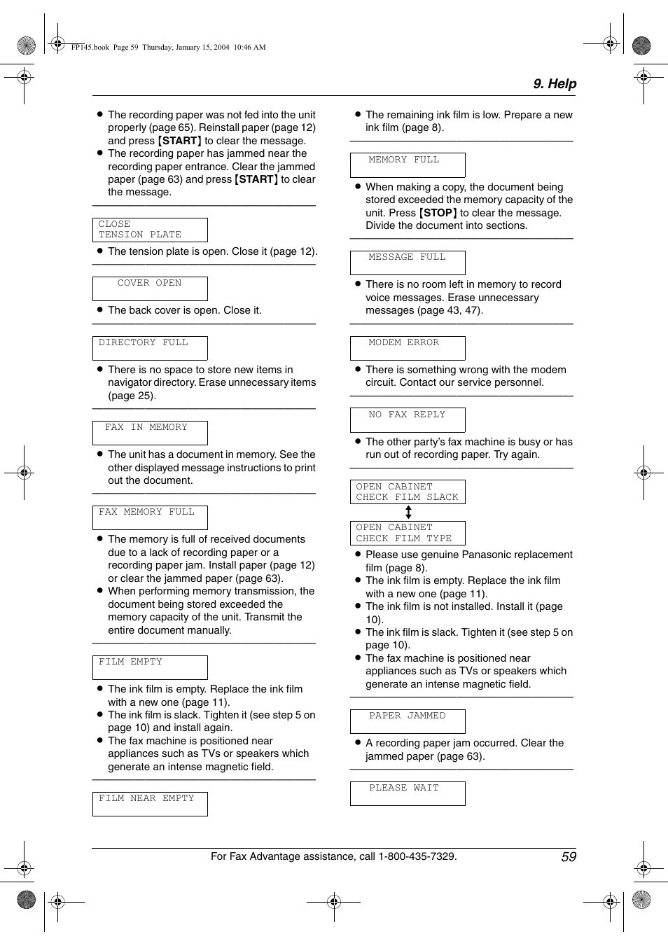 Help 59 | Panasonic KX-FP145 User Manual | Page 61 / 86
