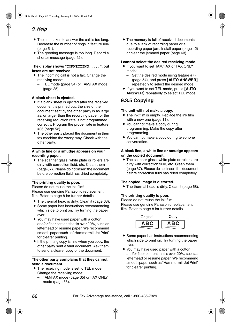 5 copying, A b c, Help 62 | Panasonic KX-FP145 User Manual | Page 64 / 86