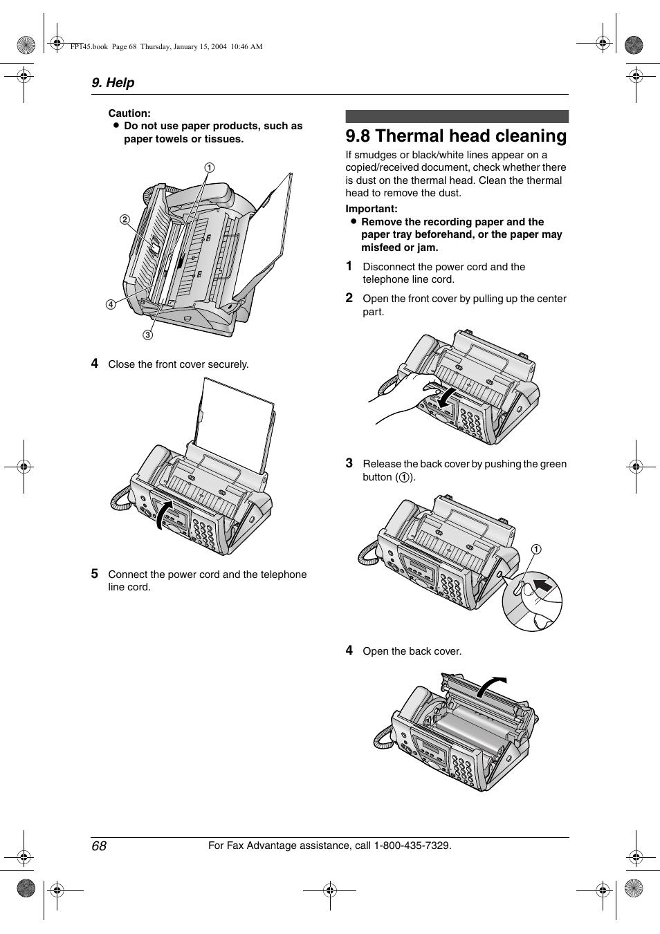 8 thermal head cleaning, Thermal head cleaning, 8 thermal head cleaning | Panasonic KX-FP145 User Manual | Page 70 / 86