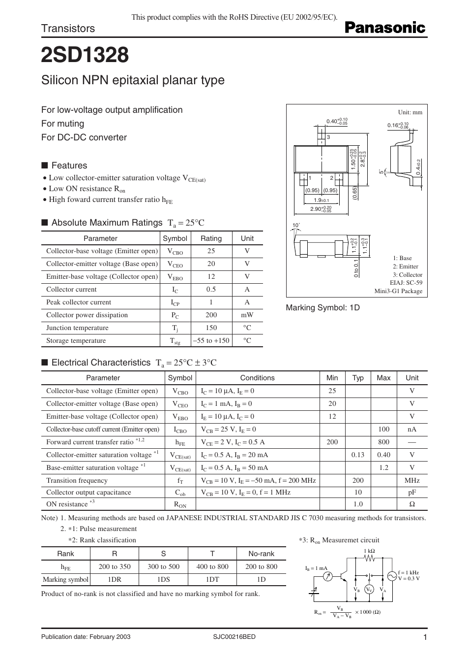 Panasonic 2SD1328 User Manual | 3 pages