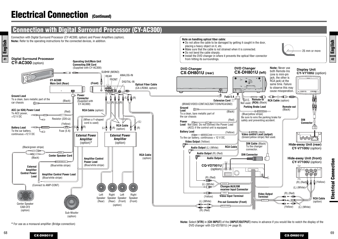 Electrical connection, Cy-v7100u phones, English | Cx-dh801u, Continued), Cy-ac300 | Panasonic CX-DH801U User Manual | Page 35 / 36