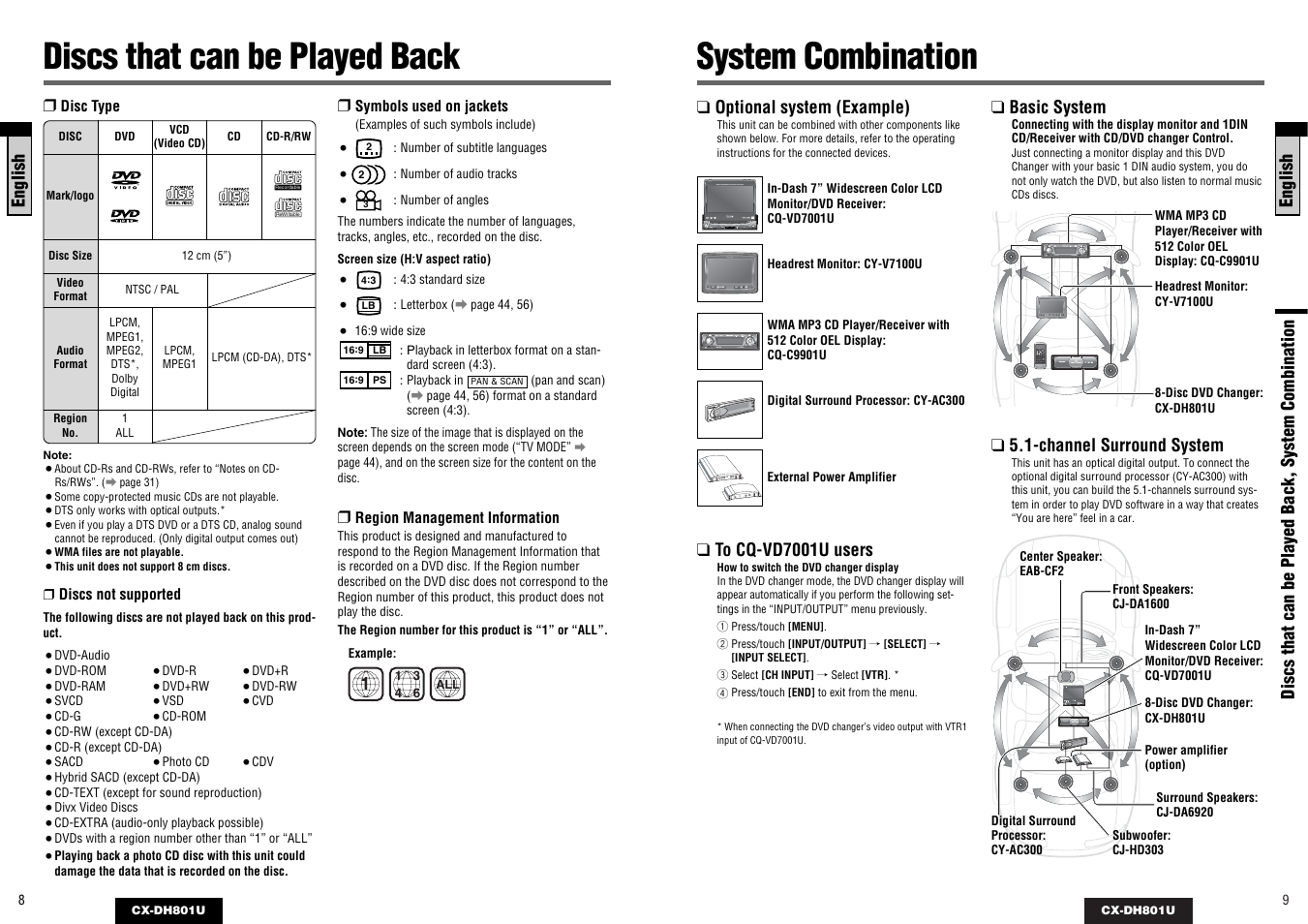 Discs that can be played back, System combination | Panasonic CX-DH801U User Manual | Page 5 / 36