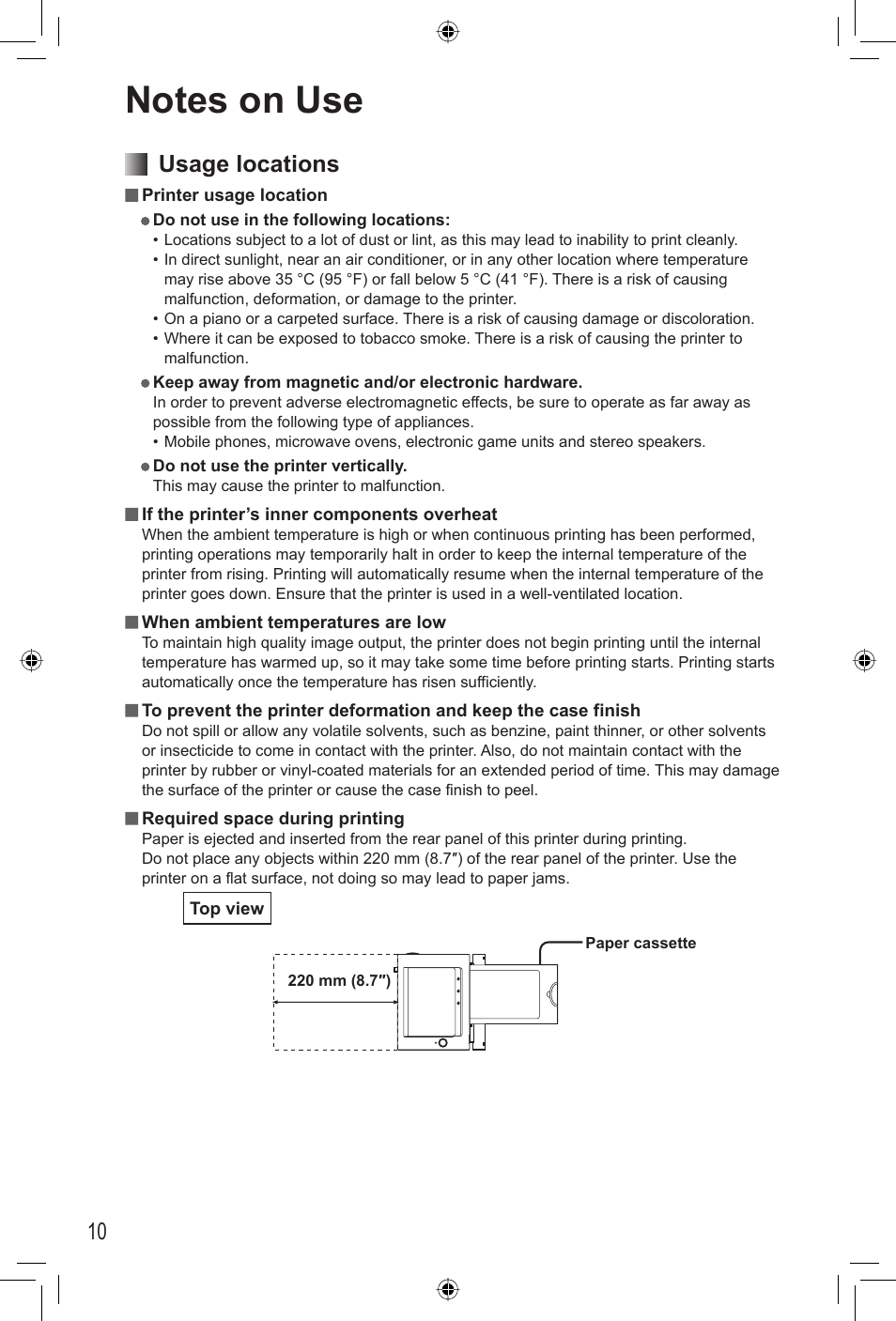 Notes on use, Usage locations | Panasonic KX-PX20M User Manual | Page 10 / 112