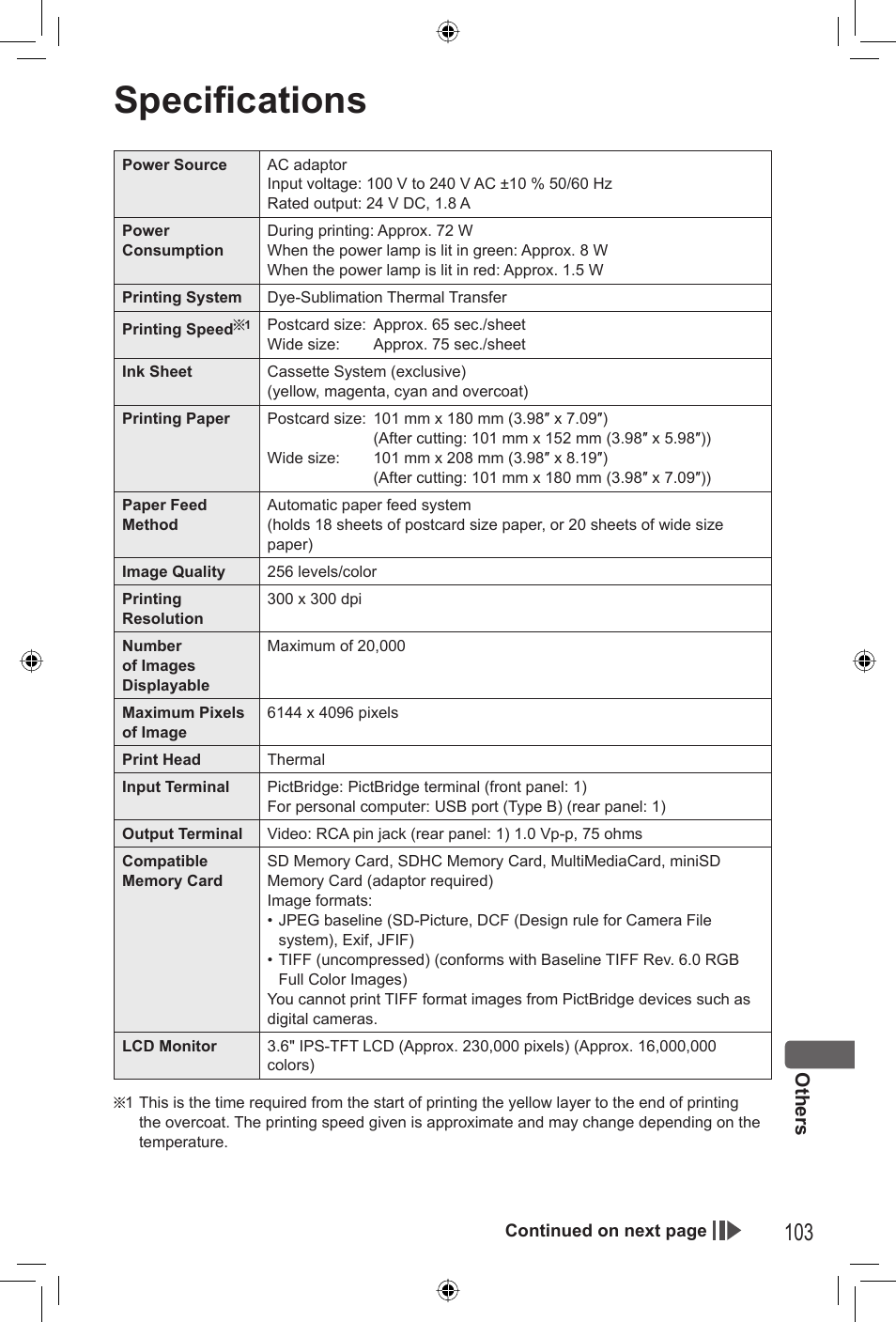 Specifications | Panasonic KX-PX20M User Manual | Page 103 / 112