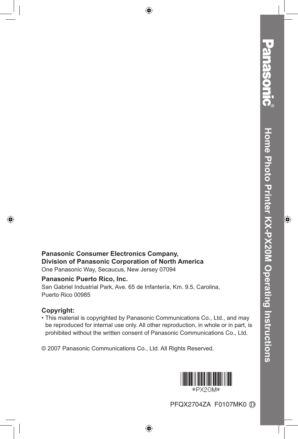 Home photo printer kx-px20m operating instructions | Panasonic KX-PX20M User Manual | Page 112 / 112