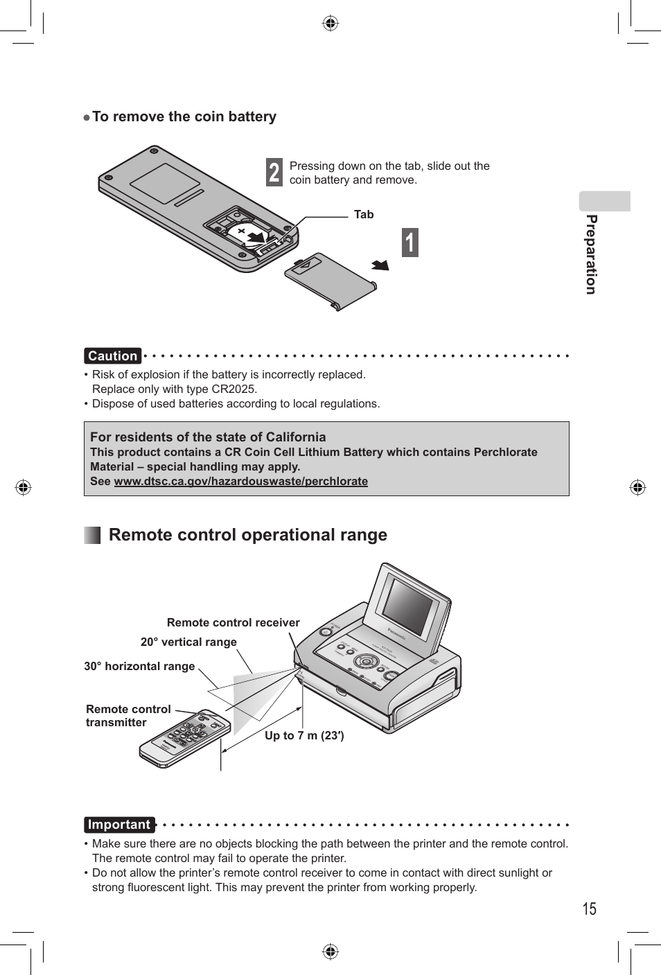 Remote control operational range | Panasonic KX-PX20M User Manual | Page 15 / 112