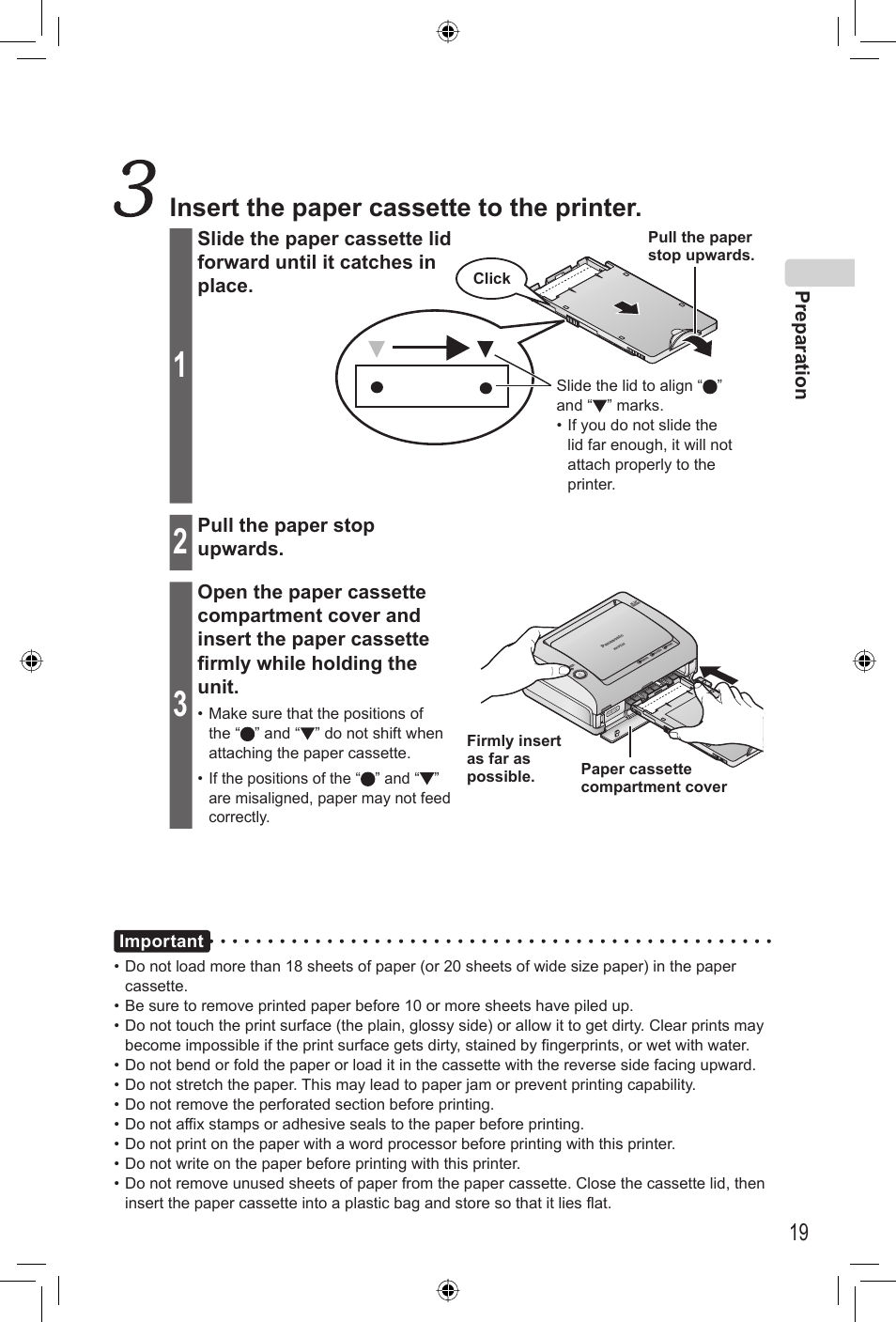 Insert the paper cassette to the printer | Panasonic KX-PX20M User Manual | Page 19 / 112