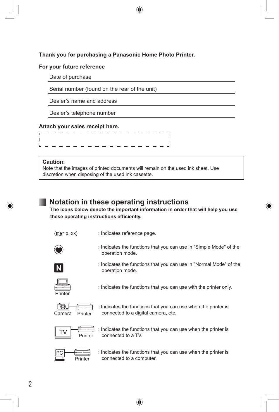 Notation in these operating instructions | Panasonic KX-PX20M User Manual | Page 2 / 112