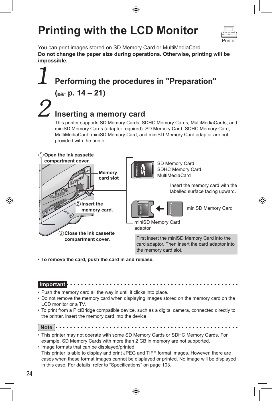 Printing with the lcd monitor | Panasonic KX-PX20M User Manual | Page 24 / 112