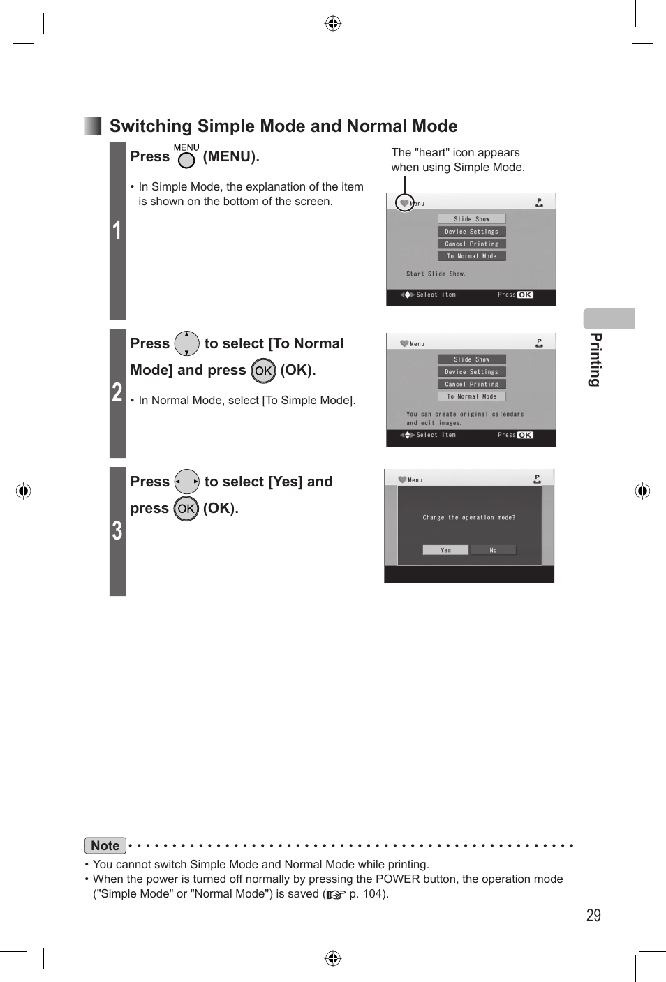 29 switching simple mode and normal mode | Panasonic KX-PX20M User Manual | Page 29 / 112