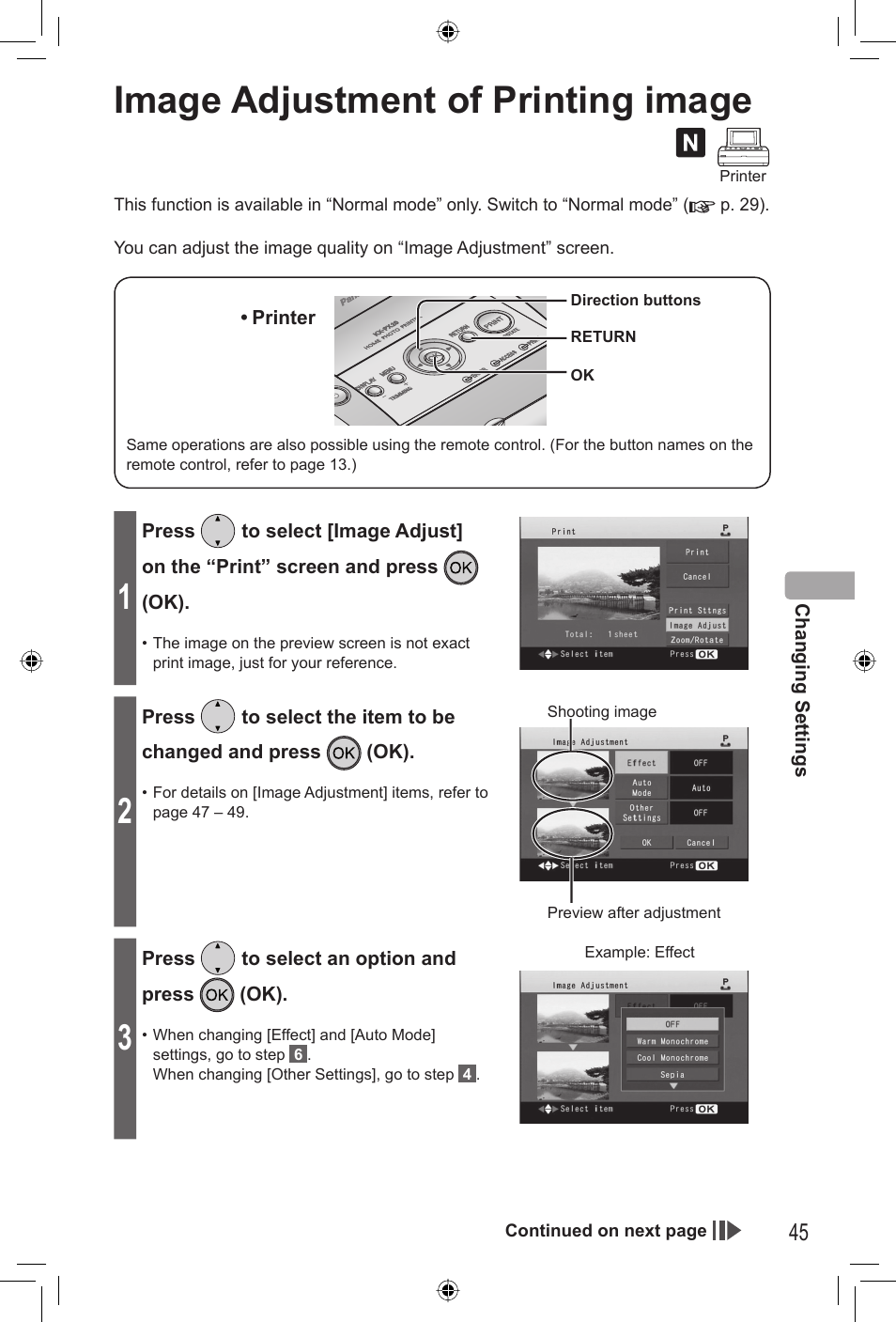 Image adjustment of printing image | Panasonic KX-PX20M User Manual | Page 45 / 112