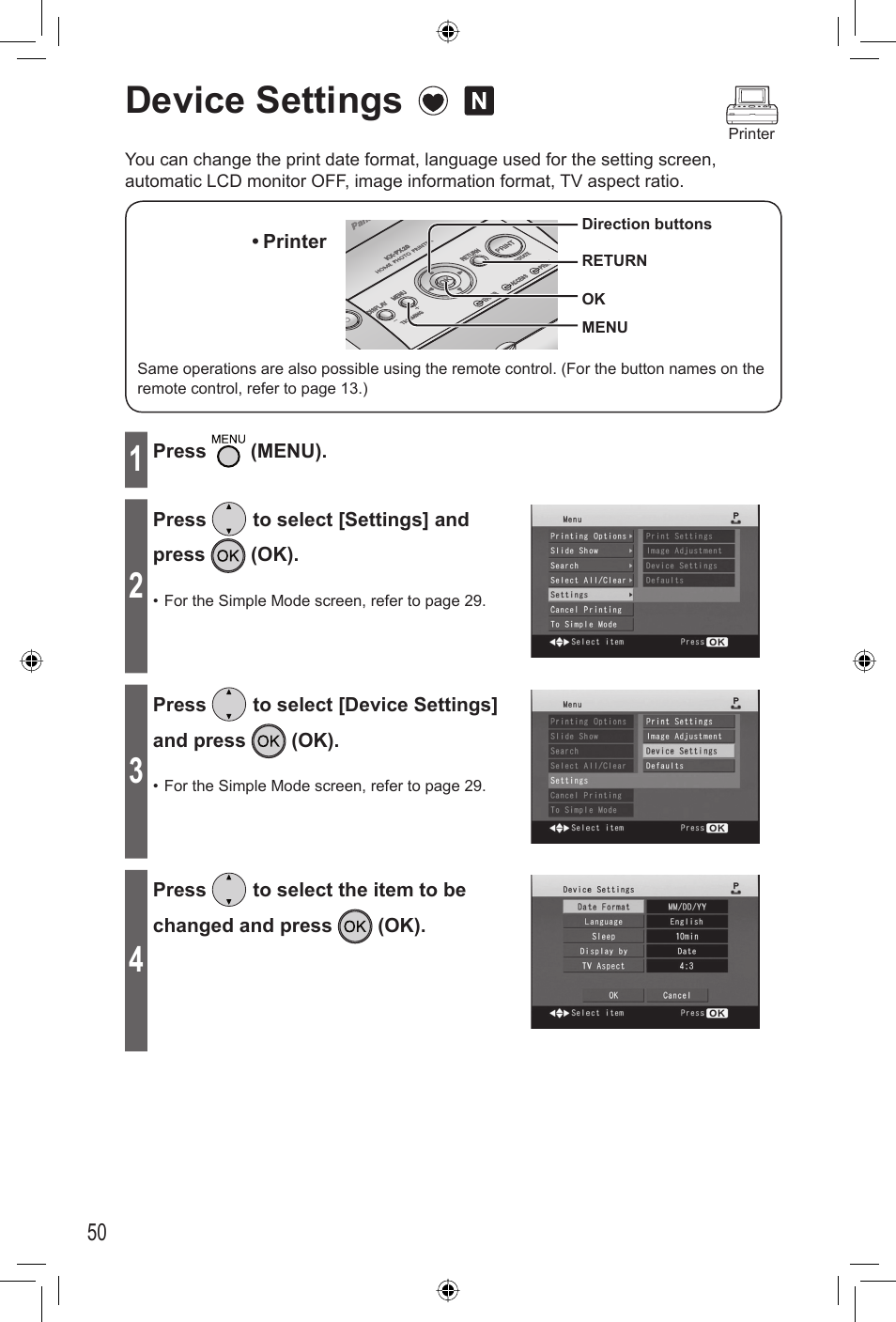 Device settings | Panasonic KX-PX20M User Manual | Page 50 / 112