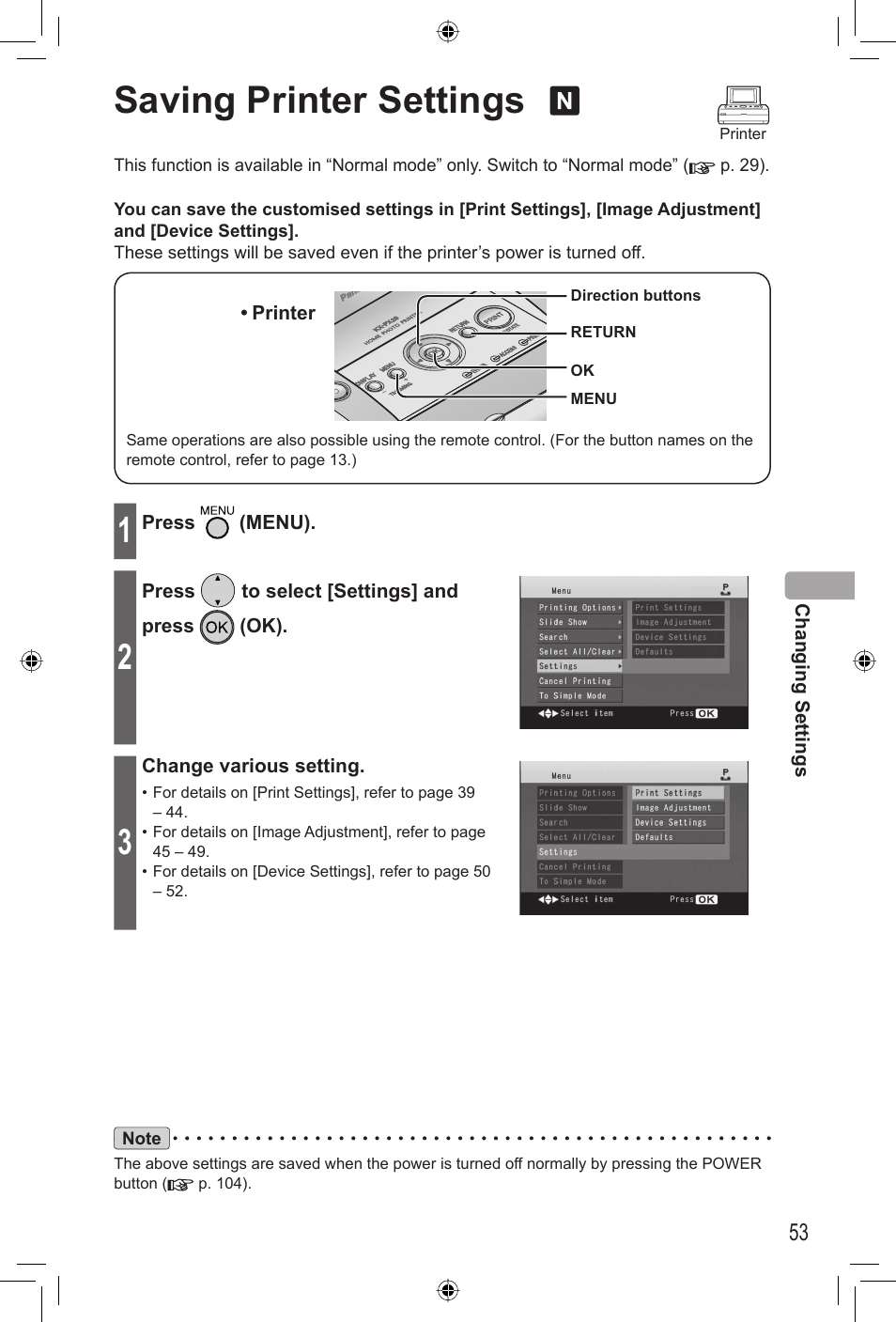 Saving printer settings | Panasonic KX-PX20M User Manual | Page 53 / 112