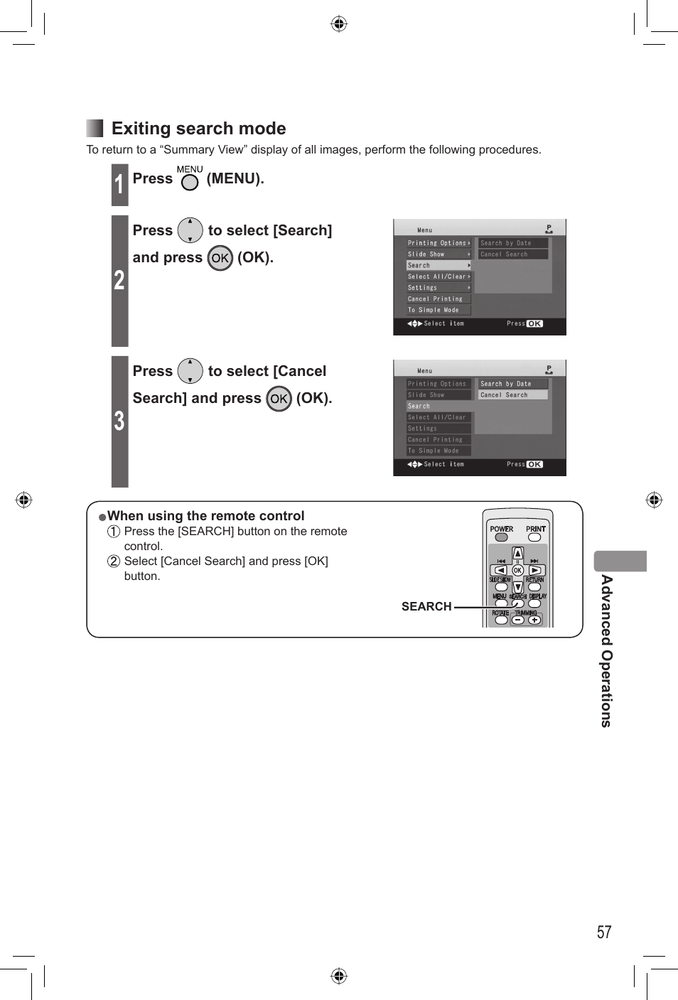 57 exiting search mode | Panasonic KX-PX20M User Manual | Page 57 / 112