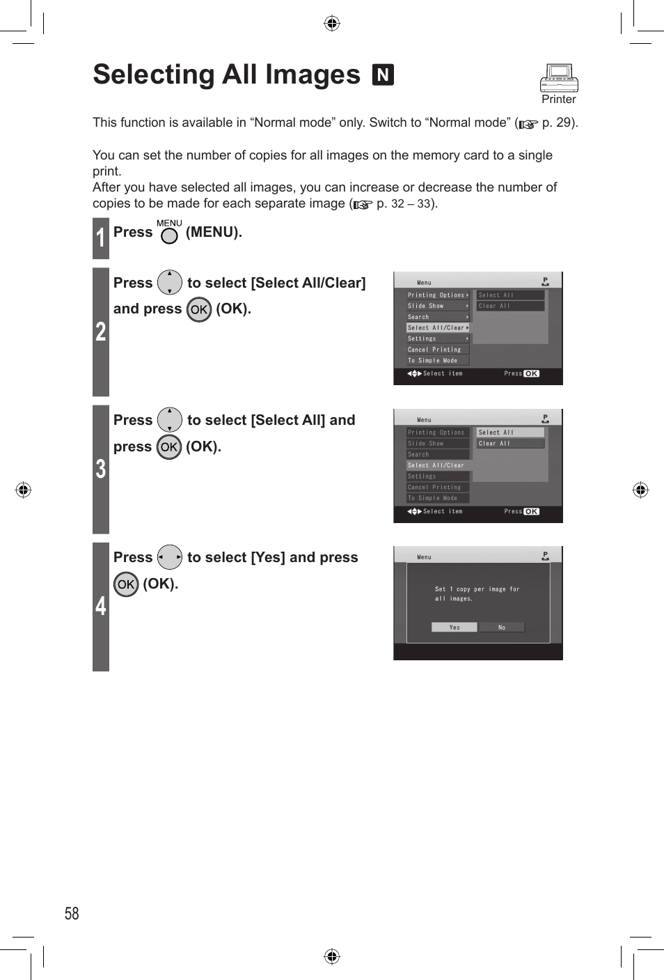 Selecting all images | Panasonic KX-PX20M User Manual | Page 58 / 112