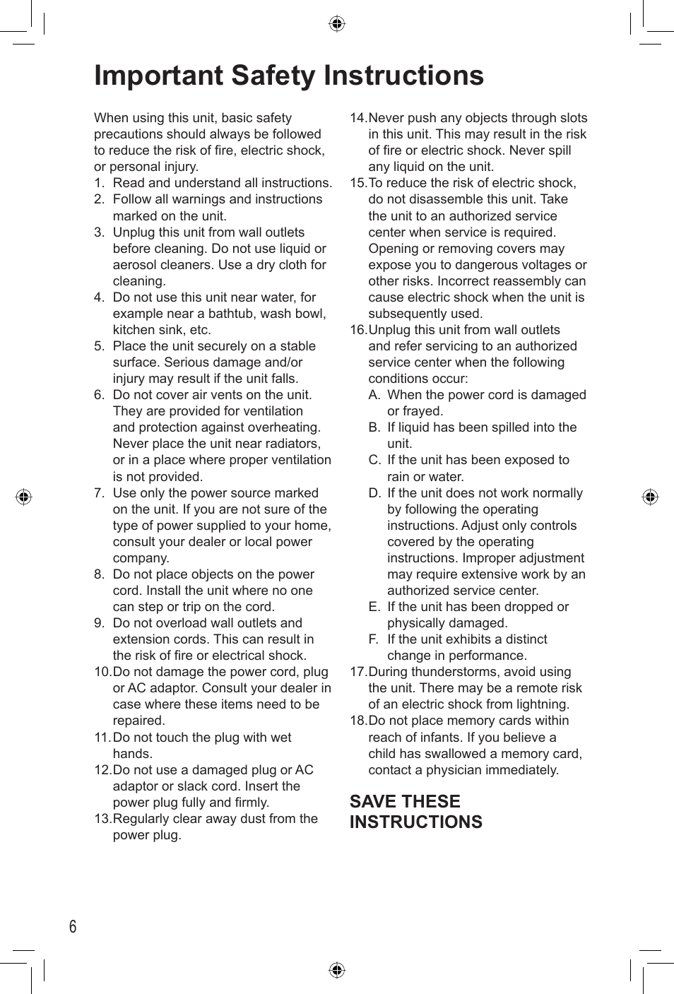 Important safety instructions, Save these instructions | Panasonic KX-PX20M User Manual | Page 6 / 112