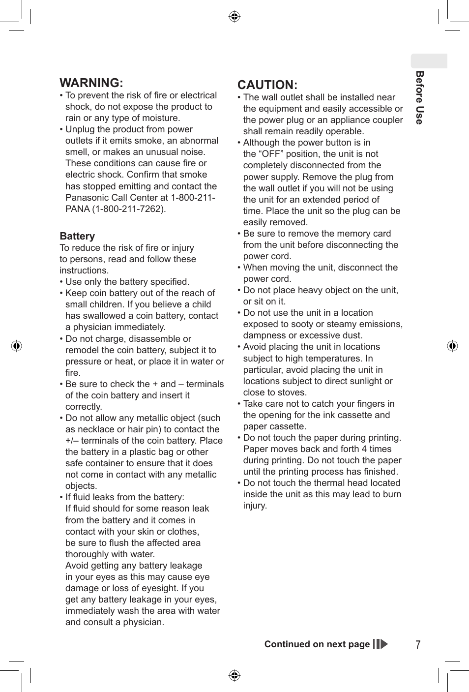 Warning, Caution | Panasonic KX-PX20M User Manual | Page 7 / 112