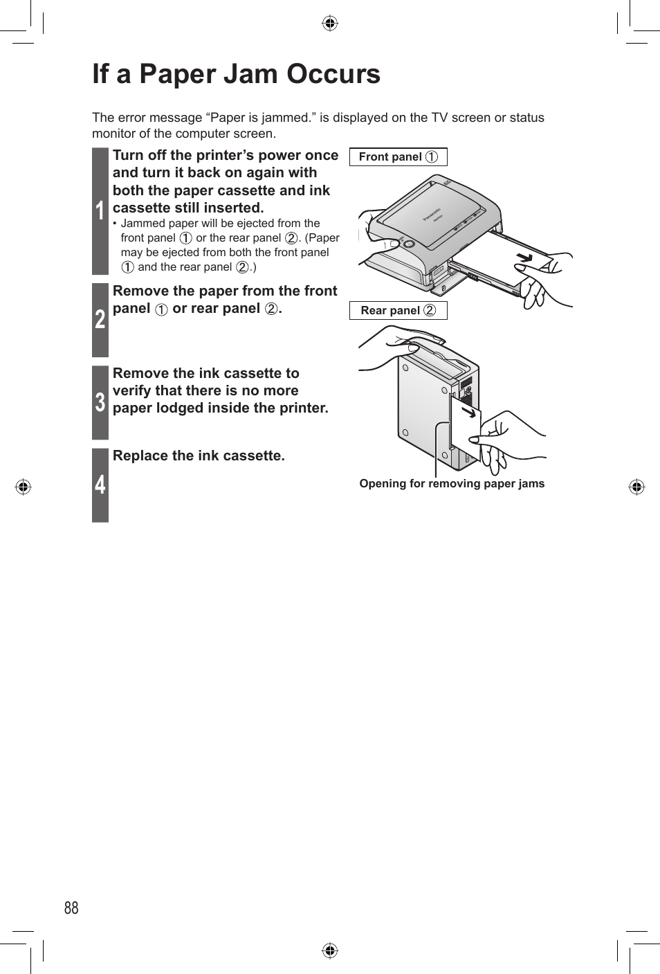 Others, If a paper jam occurs | Panasonic KX-PX20M User Manual | Page 88 / 112