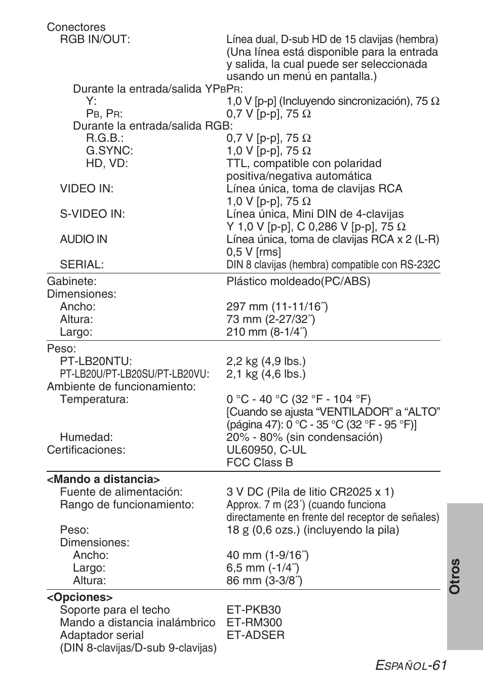 61 otr os | Panasonic LB20NTU User Manual | Page 137 / 144