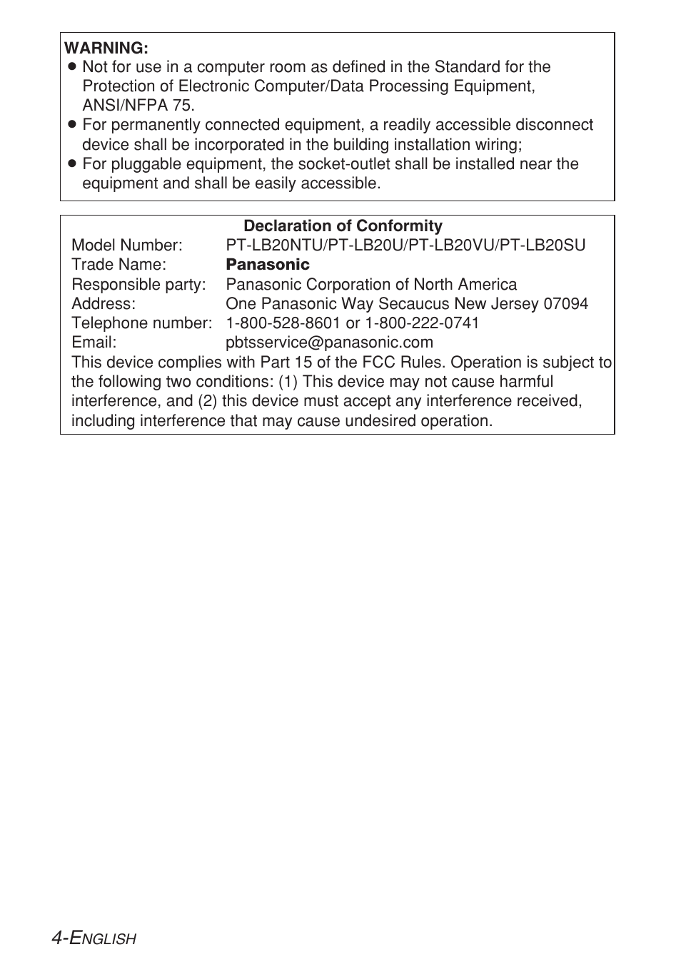 Panasonic LB20NTU User Manual | Page 4 / 144