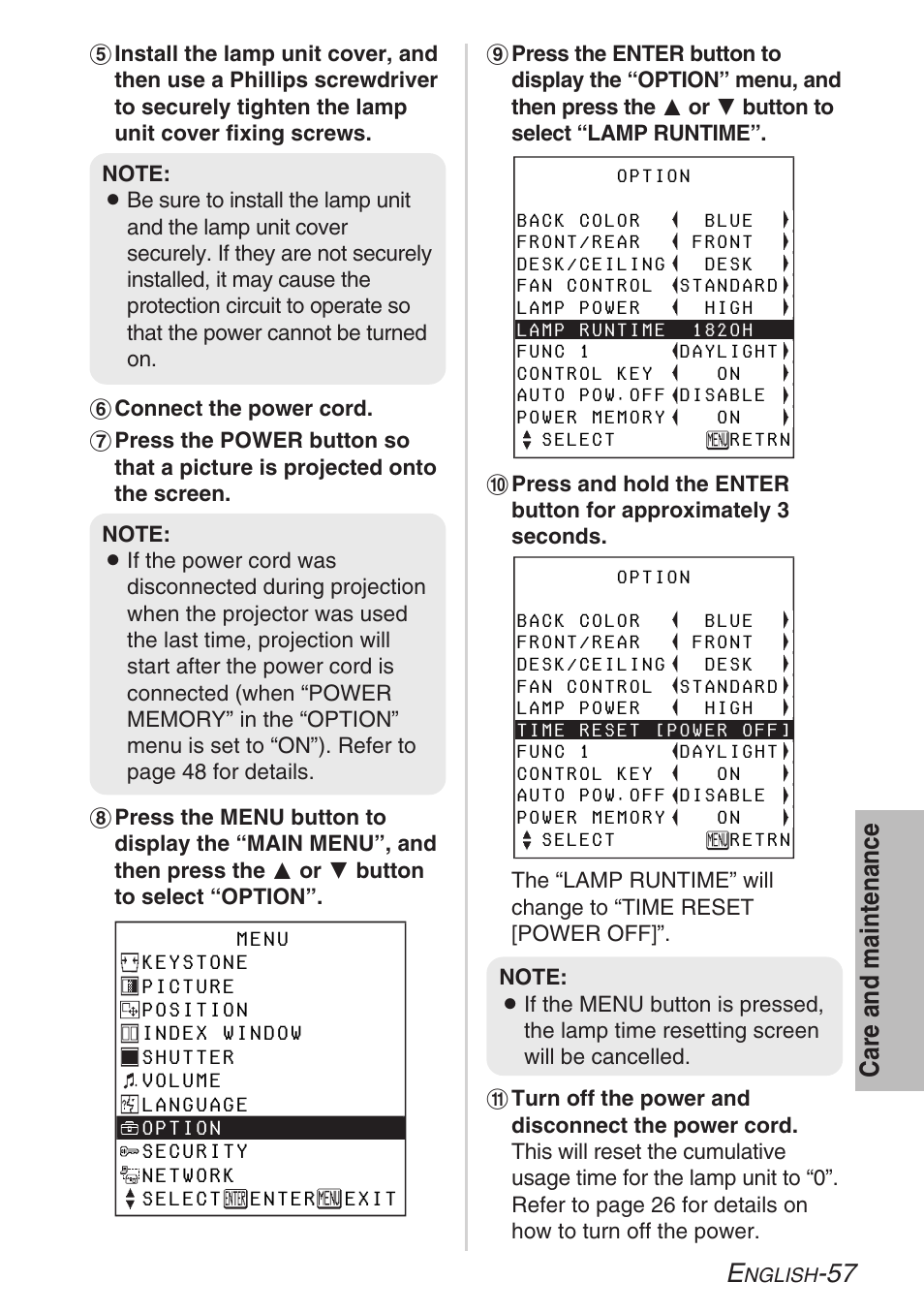 57 care and m aintenance | Panasonic LB20NTU User Manual | Page 57 / 144