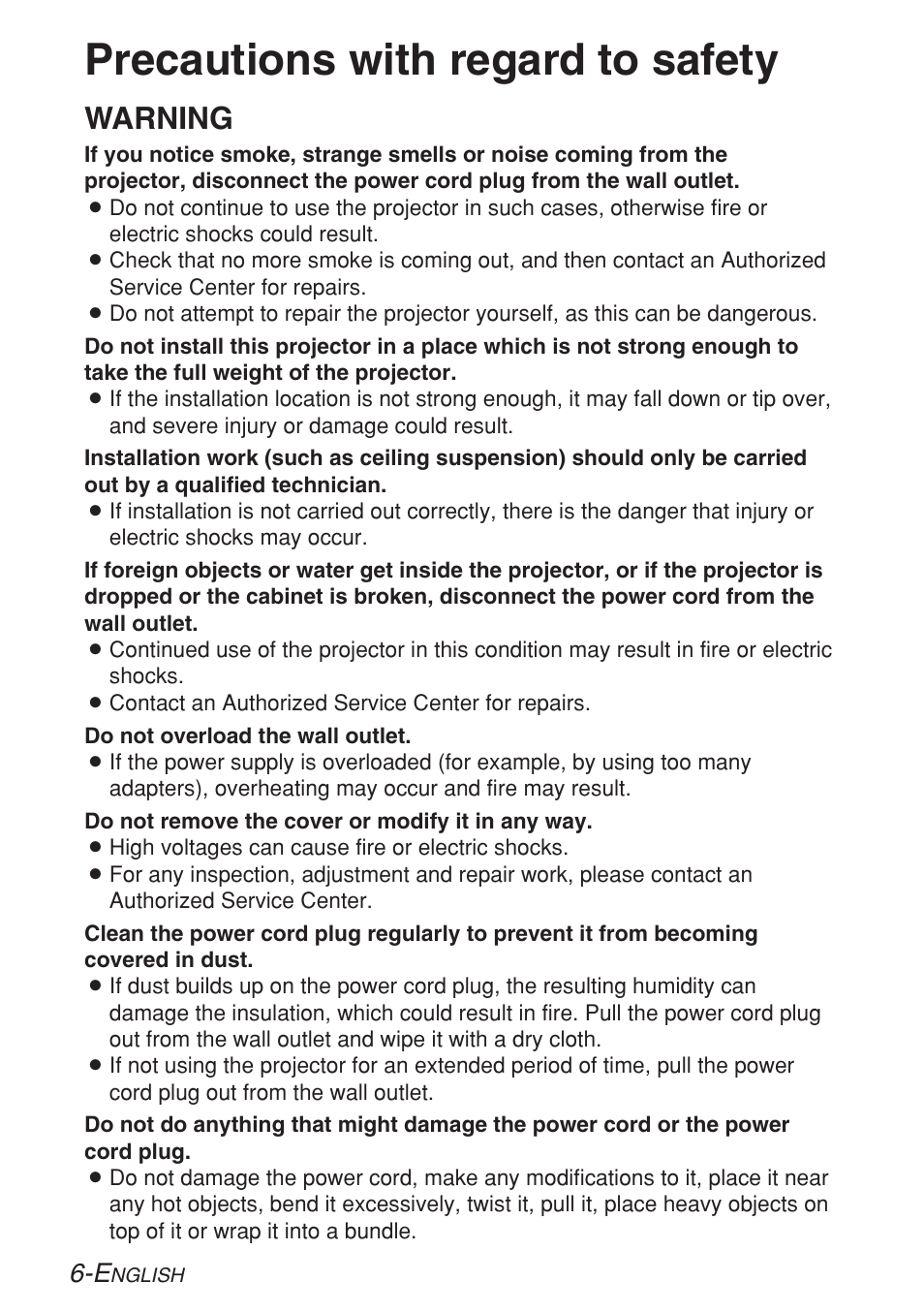 Precautions with regard to safety, Warning | Panasonic LB20NTU User Manual | Page 6 / 144