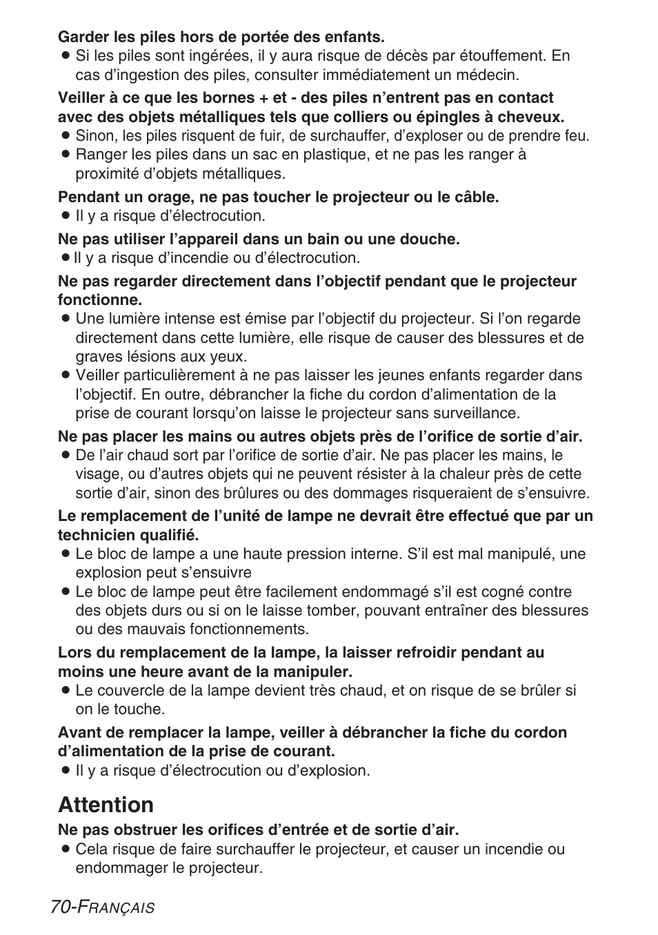 Attention | Panasonic LB20NTU User Manual | Page 70 / 144