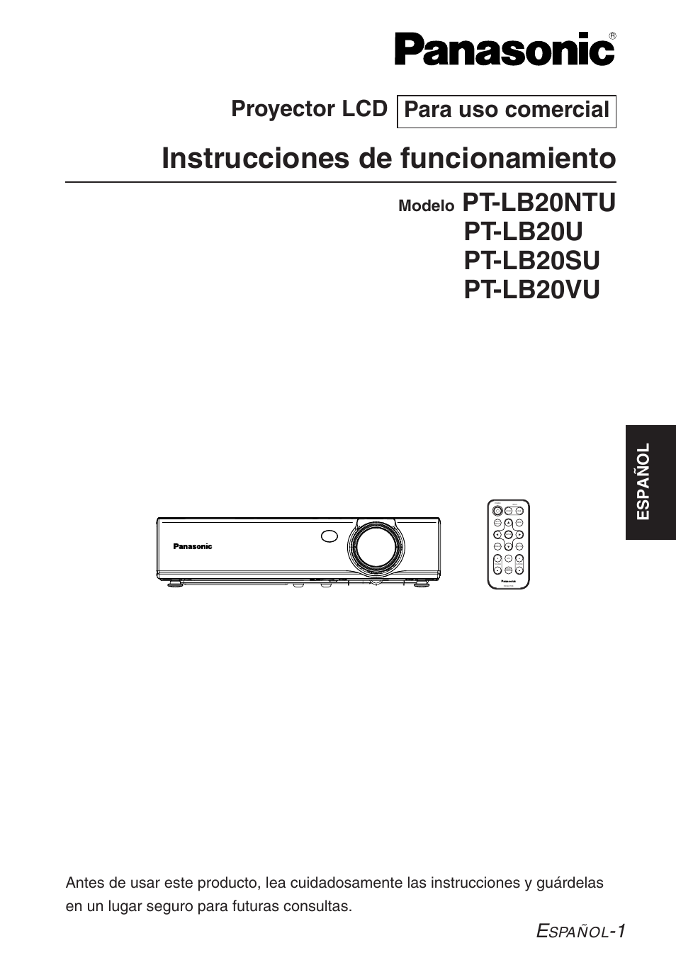 Instrucciones de funcionamiento, Proyector lcd, Para uso comercial | Español, Modelo, Spañol | Panasonic LB20NTU User Manual | Page 77 / 144