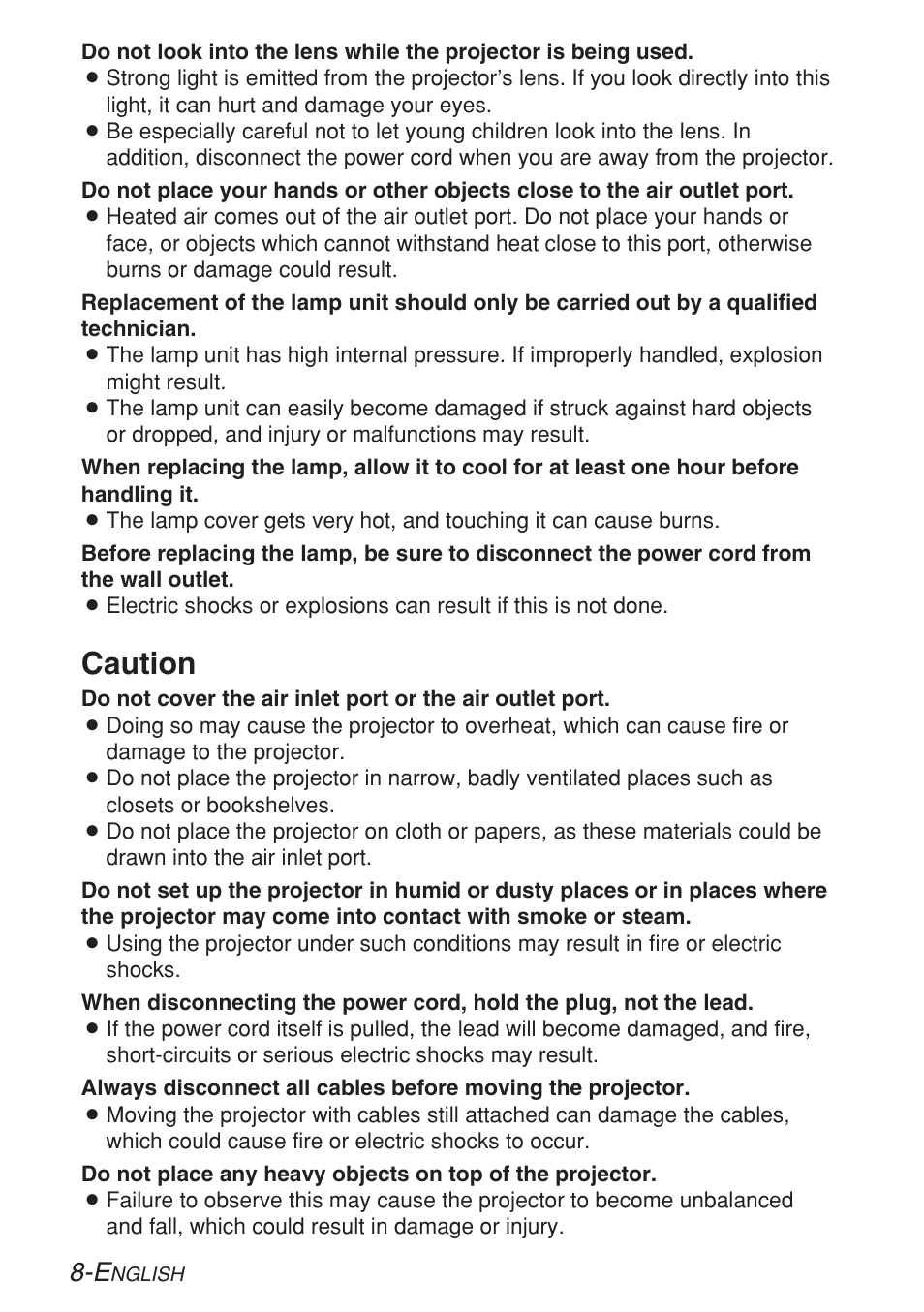 Caution | Panasonic LB20NTU User Manual | Page 8 / 144