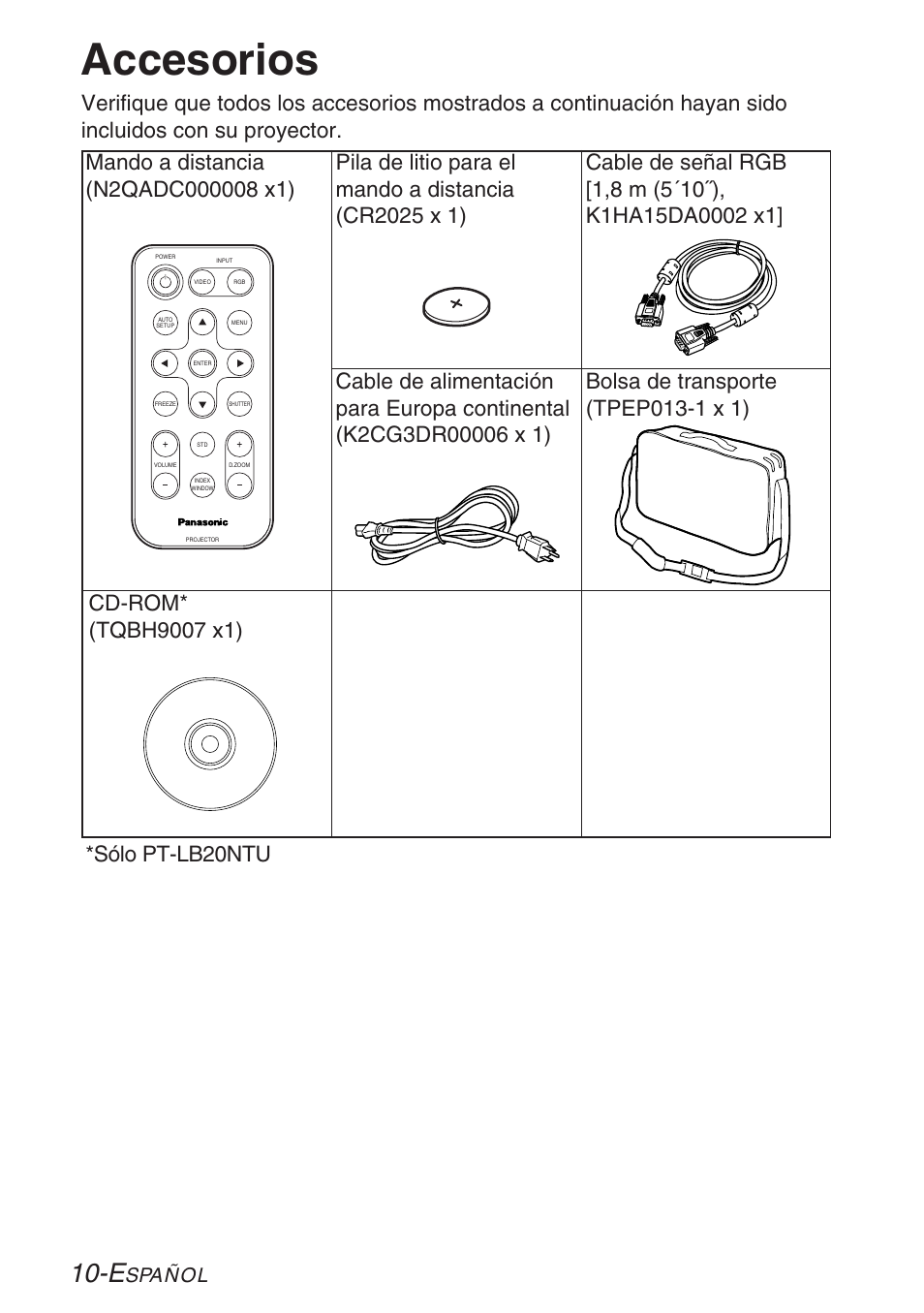 Accesorios, Spañol | Panasonic LB20NTU User Manual | Page 86 / 144