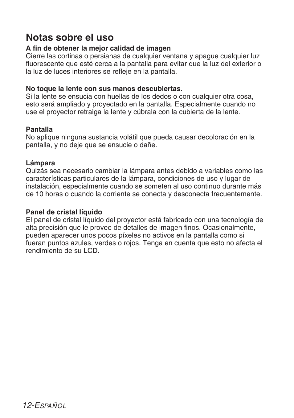 Notas sobre el uso | Panasonic LB20NTU User Manual | Page 88 / 144