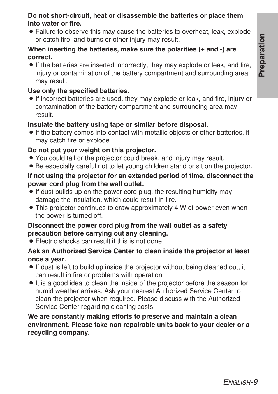 9 preparation | Panasonic LB20NTU User Manual | Page 9 / 144