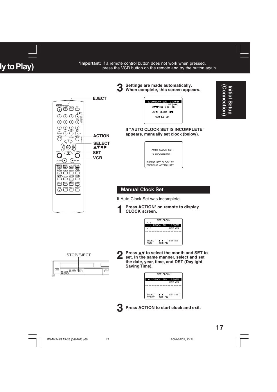 Dy to play) | Panasonic PV-D4744S User Manual | Page 17 / 72