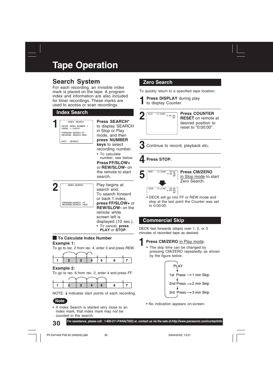 Tape operation (search system), Tape operation, Search system | Panasonic PV-D4744S User Manual | Page 30 / 72