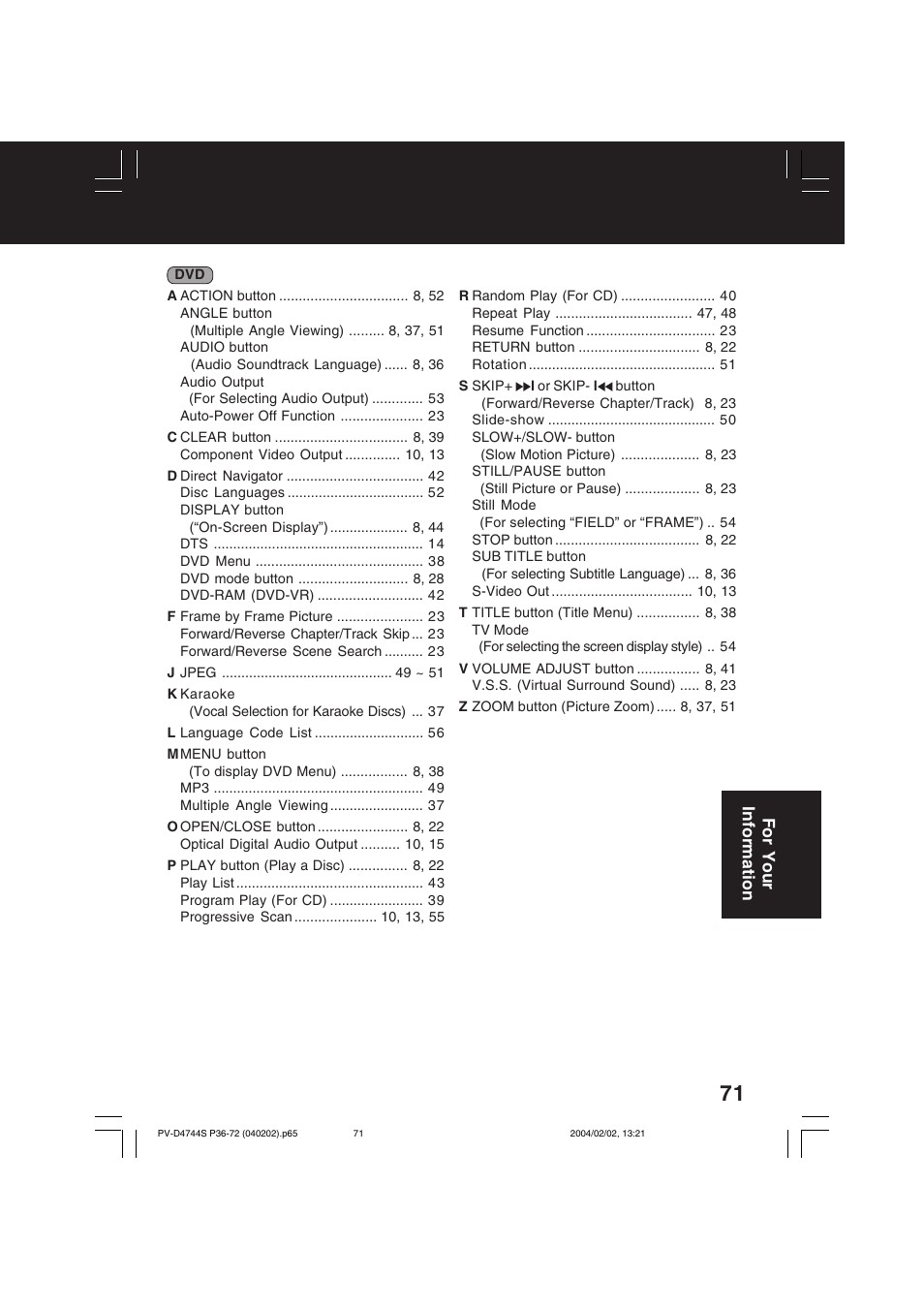 Panasonic PV-D4744S User Manual | Page 71 / 72