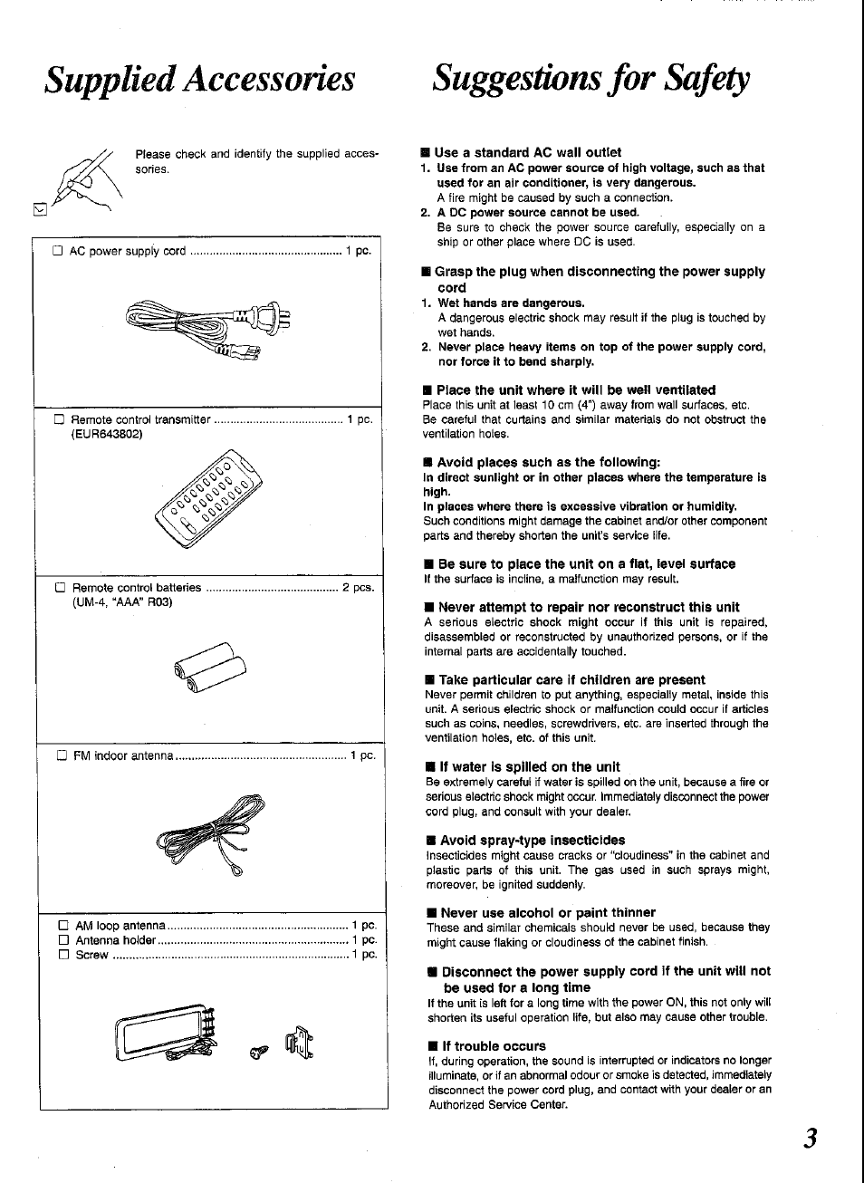 Supplied accessories suggestions for safety | Panasonic SCCH52 User Manual | Page 3 / 28
