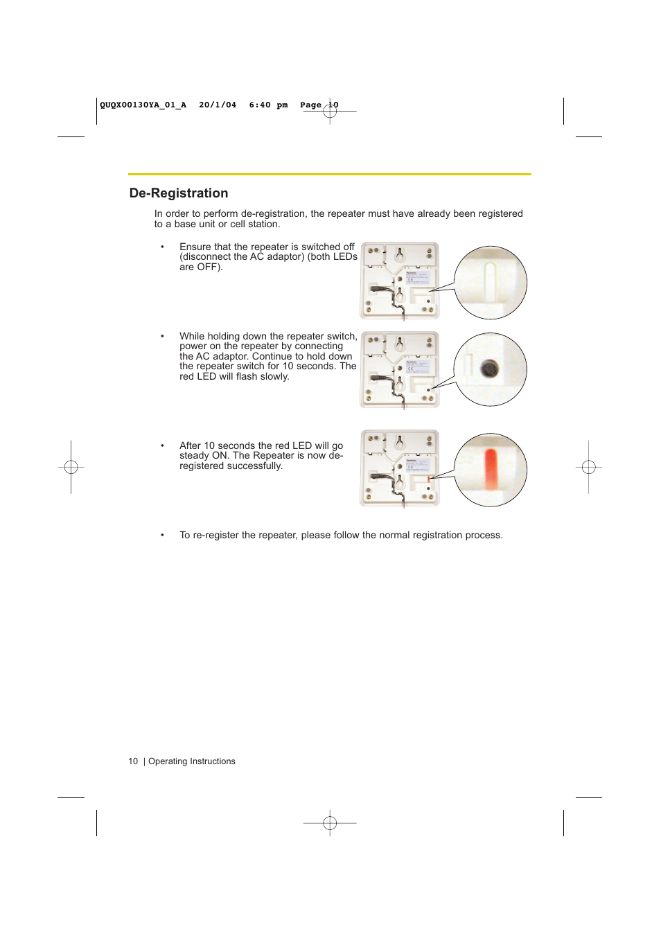 De-registration | Panasonic KX-A272 User Manual | Page 10 / 20