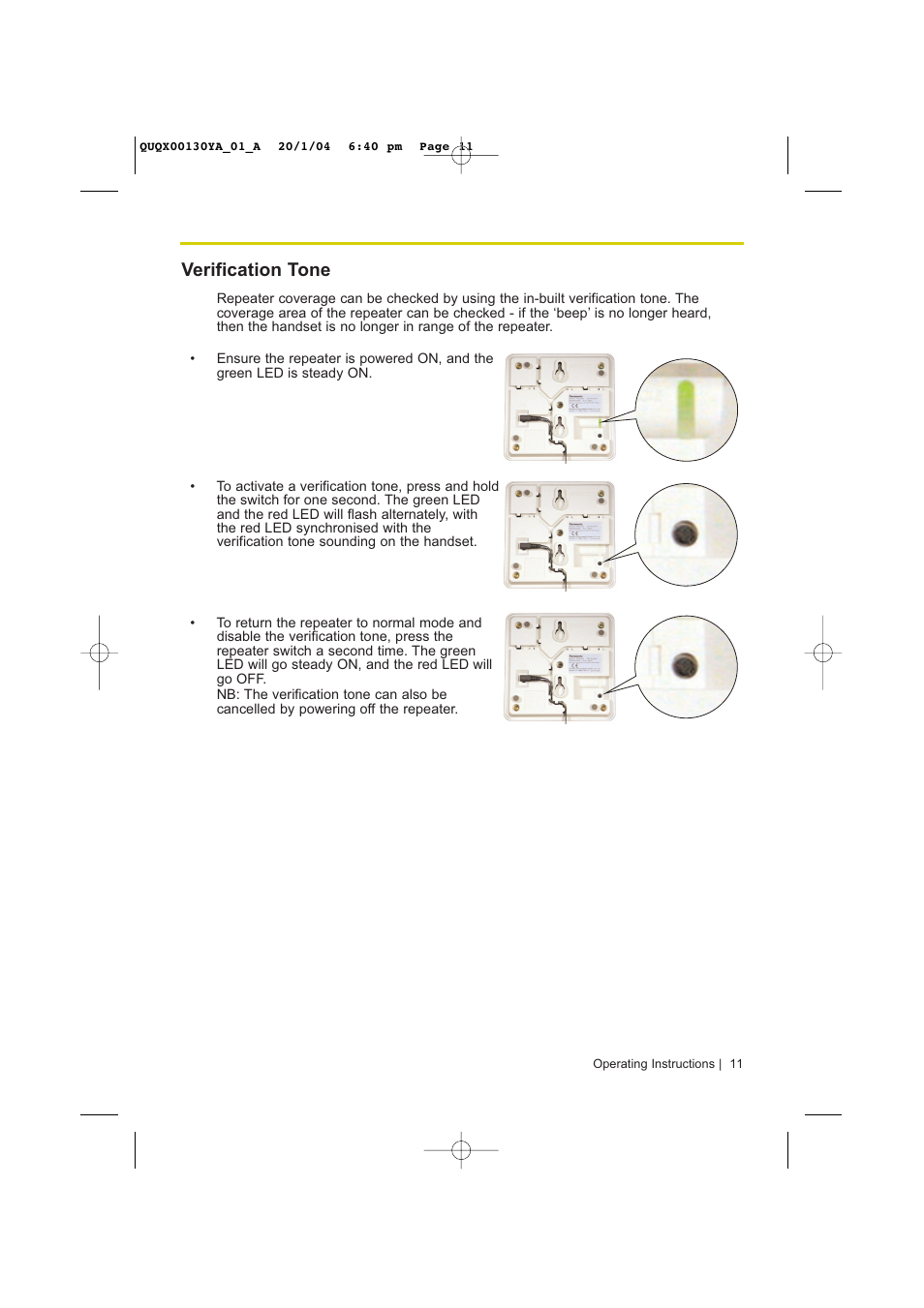 Verification tone | Panasonic KX-A272 User Manual | Page 11 / 20