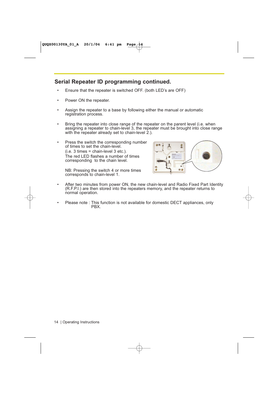 Serial repeater id programming continued | Panasonic KX-A272 User Manual | Page 14 / 20