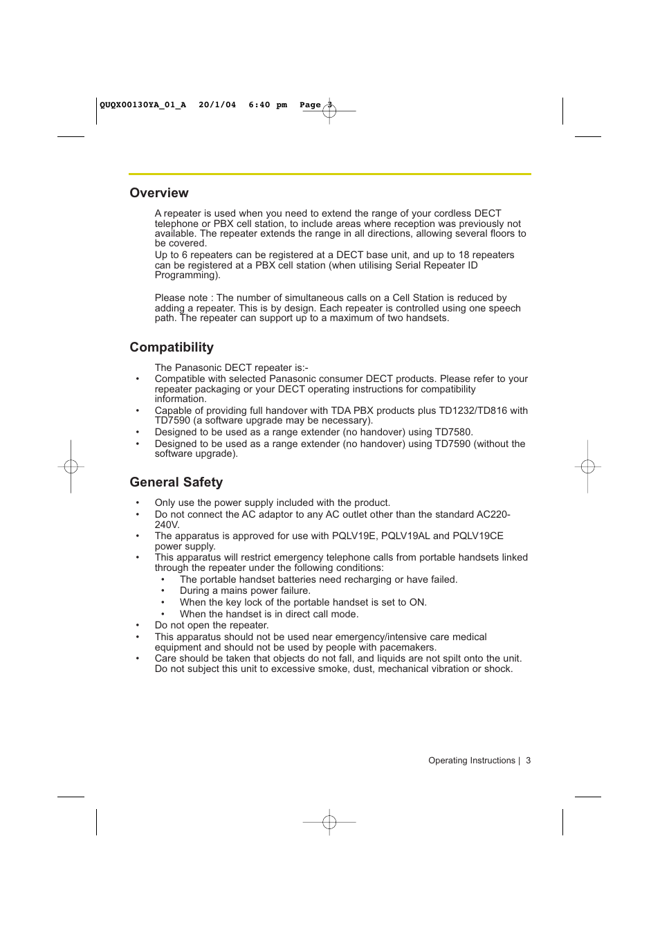 Overview, Compatibility, General safety | Panasonic KX-A272 User Manual | Page 3 / 20