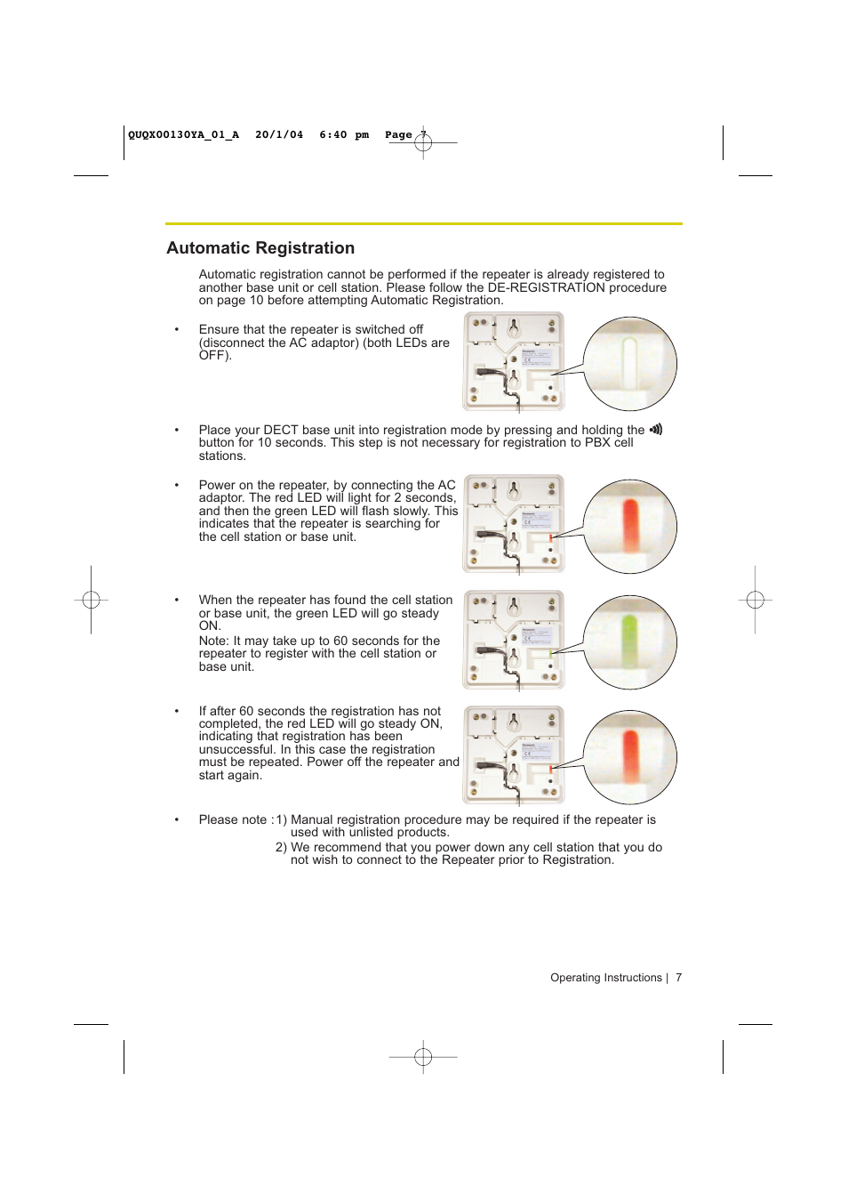 Automatic registration | Panasonic KX-A272 User Manual | Page 7 / 20