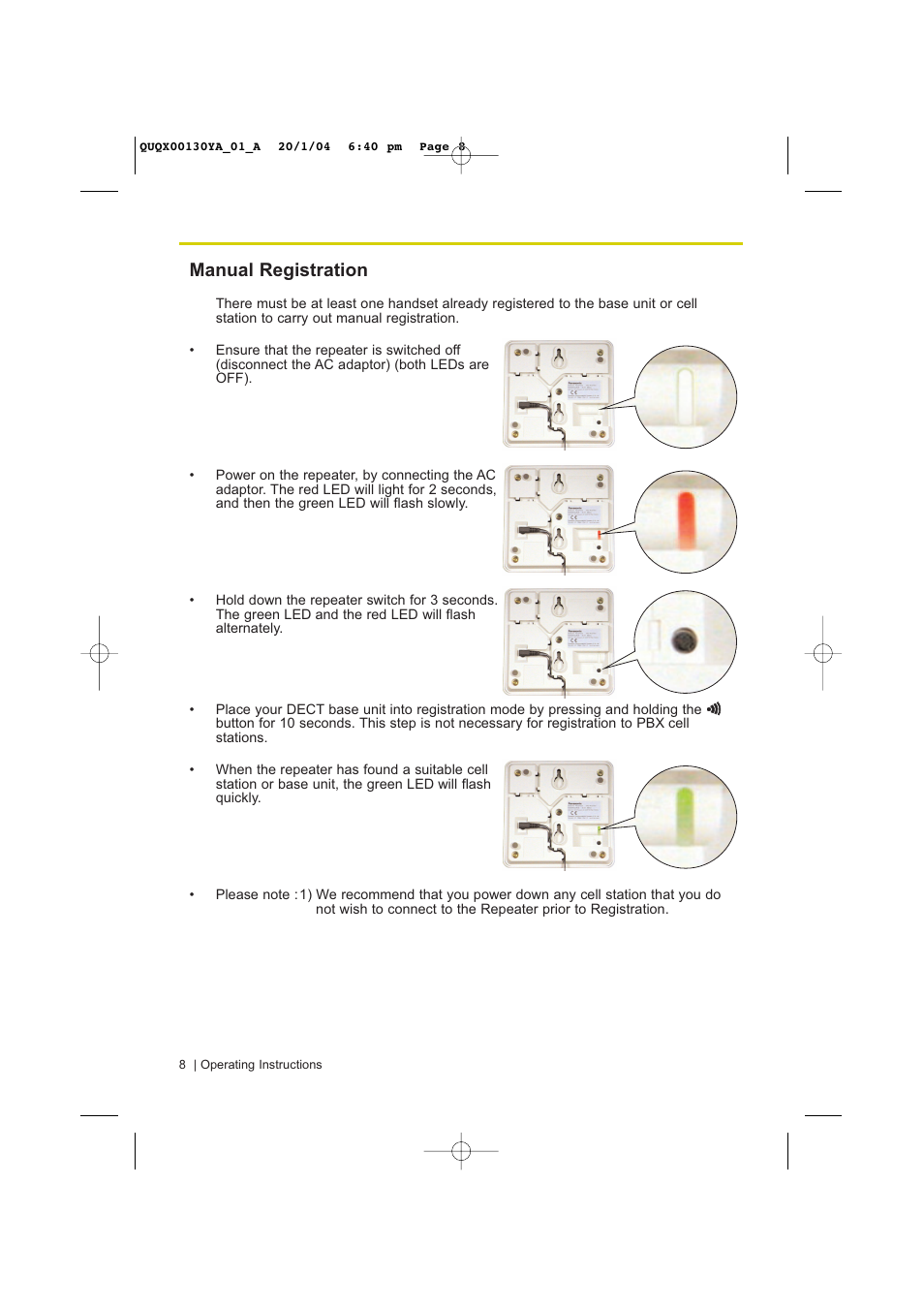 Manual registration | Panasonic KX-A272 User Manual | Page 8 / 20