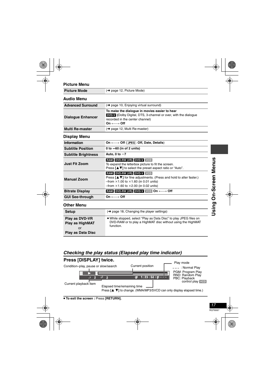 Usi ng o n -s cree n men u s | Panasonic DVD-LS90  EN User Manual | Page 17 / 32