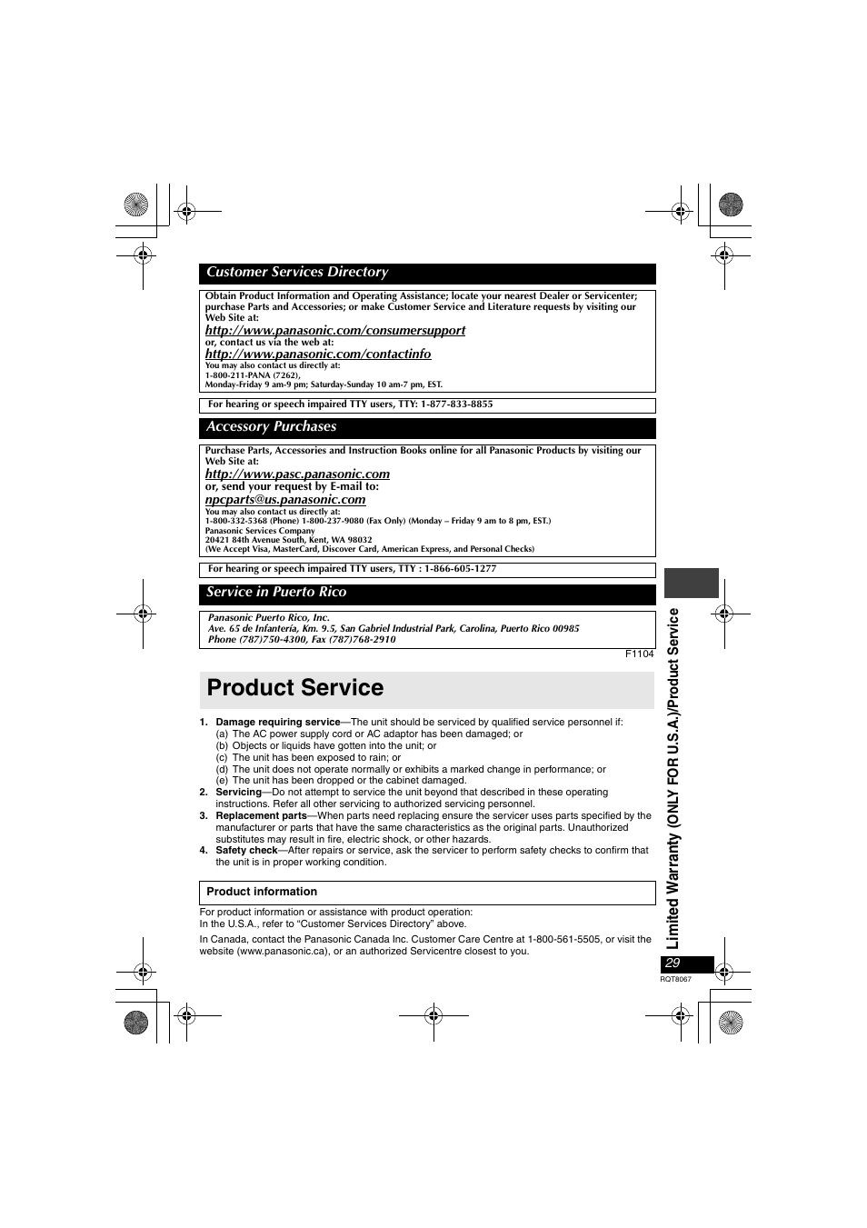 Product service | Panasonic DVD-LS90  EN User Manual | Page 29 / 32