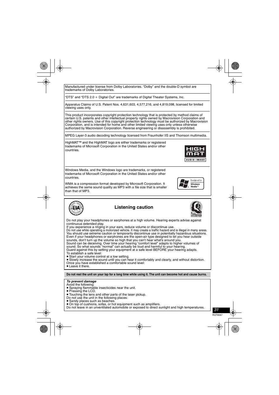 Listening caution | Panasonic DVD-LS90  EN User Manual | Page 31 / 32