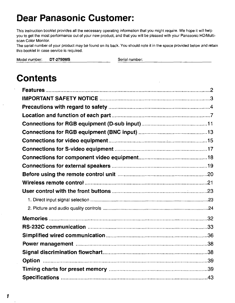 Panasonic DT2750MS User Manual | Page 2 / 48