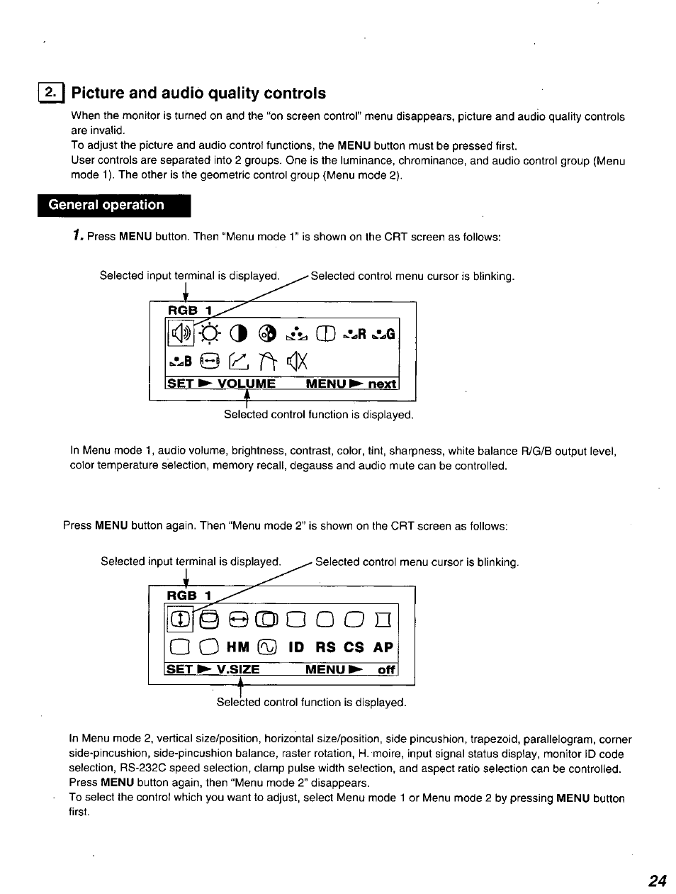 Picture and audio quality controls, General operation | Panasonic DT2750MS User Manual | Page 25 / 48