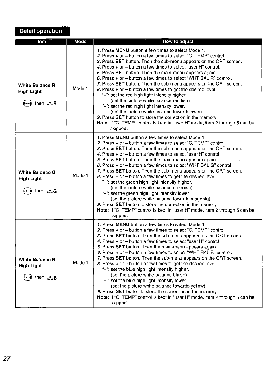 How to adjust, Detail operation | Panasonic DT2750MS User Manual | Page 28 / 48